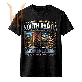 A vintage Americana graphic design featuring Mount Rushmore, the state flower, and a patriotic flag, available as the south dakota american freedom png for digital download.