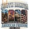 A vintage Americana graphic design featuring Mount Rushmore, the state flower, and a patriotic flag, available as the south dakota american freedom png for digital download.