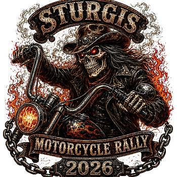 A fierce flaming skeleton rider on a chopper, showcasing the ultimate sturgis 2026 motorcycle png design for hardcore highway enthusiasts.