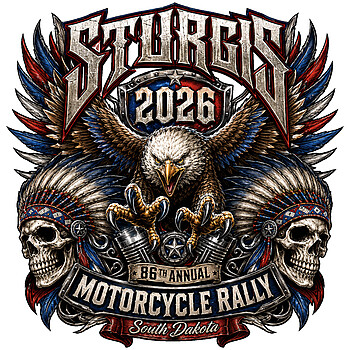 A fierce bald eagle and twin skulls in a patriotic design celebrating the rally, showcased in this high-quality sturgis 2026 png