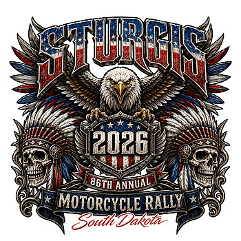 A patriotic bald eagle and dual tribal skulls celebrating the 86th anniversary in this stunning sturgis 2026 png
