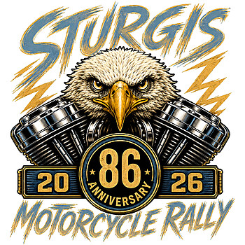 A powerful bald eagle and engine components celebrating the 86th anniversary, featured in this high-resolution sturgis 2026 png