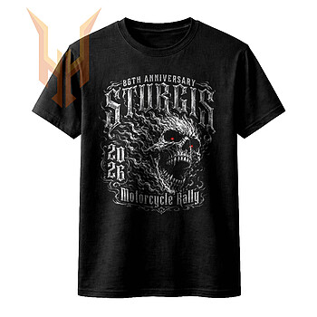 A fierce, dark smoky skull with piercing red eyes celebrating the 86th anniversary, perfectly captured in this high-resolution sturgis 2026 png design