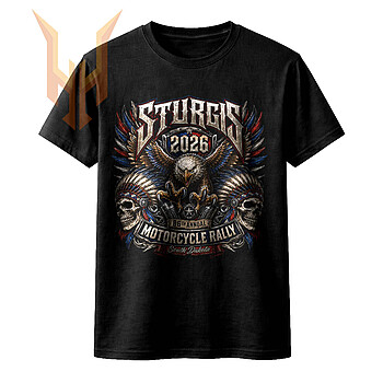 A fierce bald eagle and twin skulls in a patriotic design celebrating the rally, showcased in this high-quality sturgis 2026 png