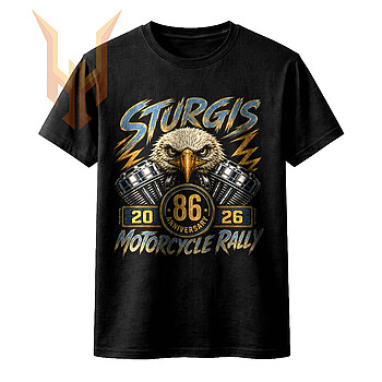 A powerful bald eagle and engine components celebrating the 86th anniversary, featured in this high-resolution sturgis 2026 png