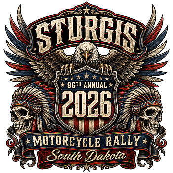 A powerful eagle and tribal skulls celebrating the 86th anniversary in this high-detail sturgis 2026 png design.
