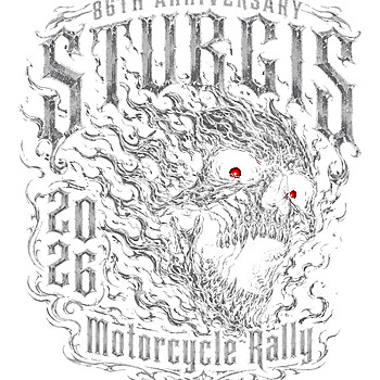 A fierce, dark smoky skull with piercing red eyes celebrating the 86th anniversary, perfectly captured in this high-resolution sturgis 2026 png design