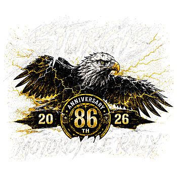 A fierce bald eagle tearing through golden lightning for the 86th anniversary, featured perfectly in this high-resolution sturgis eagle 2026 png