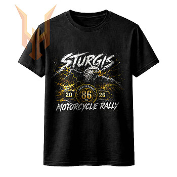 A fierce bald eagle tearing through golden lightning for the 86th anniversary, featured perfectly in this high-resolution sturgis eagle 2026 png