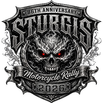 A fierce smoky skull inside a metallic crest for the 86th anniversary, perfectly captured in this high-quality sturgis rally 2026 png