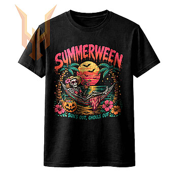 Chill out by the beach with this vibrant retro graphic featuring the ultimate summerween skeleton hammock png for your spooky summer apparel.