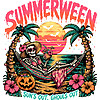 Chill out by the beach with this vibrant retro graphic featuring the ultimate summerween skeleton hammock png for your spooky summer apparel.