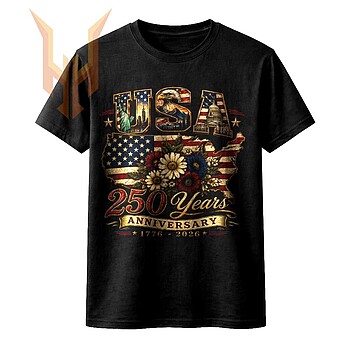 A vintage distressed map of America with floral elements and iconic landmarks inside the letters, featuring the usa 250 years anniversary png design.