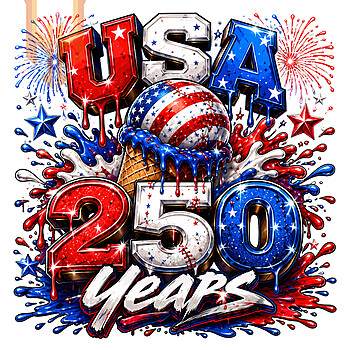 A vibrant 3D dripping ice cream and patriotic sports graphic perfect for creators needing a usa 250 years baseball png.