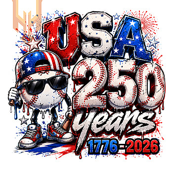 A cool, confident mascot wearing sunglasses and a flag hat, perfect for creators needing a usa 250 years baseball png.