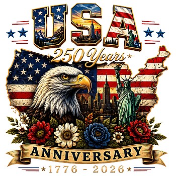 A vintage distressed collage featuring a bald eagle, the Statue of Liberty, and a floral map, highlighting the usa 250th anniversary png design.