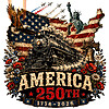 A majestic steam locomotive, soaring eagle, and Statue of Liberty celebrating the nation's heritage, beautifully captured in the vintage america 250th train png design.