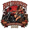 High-resolution png featuring a tattooed pin-up biker girl on a chopper at sunset for your next biketoberfest daytona beach png project.