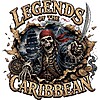 A fierce skeletal pirate captain holding a cutlass with a pirate ship backdrop, styled as a legends of the caribbean pirate png graphic.